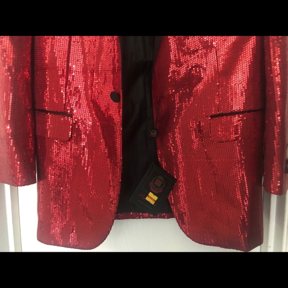 Men's PALLINI RED Metallic Slick Shinny Blazer - Picture 3 of 11